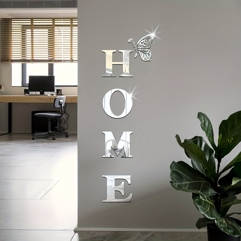 5pcs Modern Acrylic Glass Wall Decoration Set, 3D "HOME" Letters