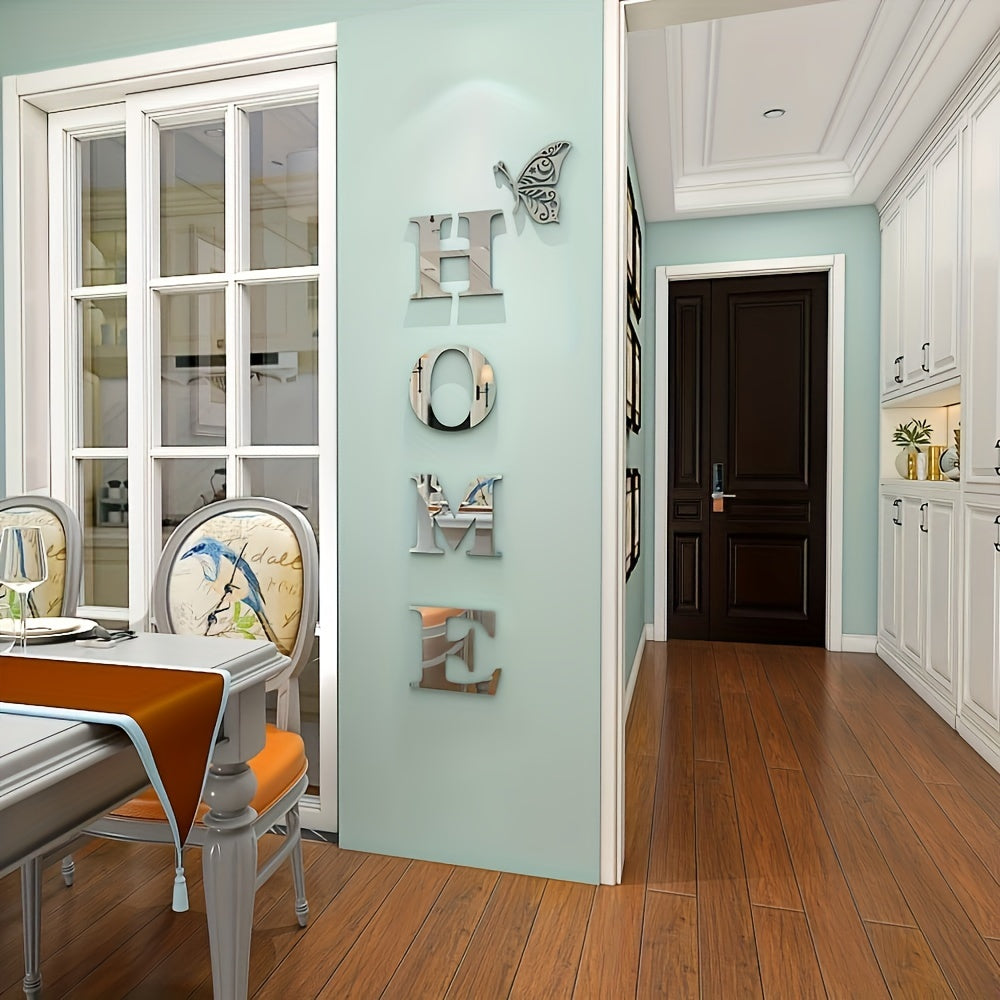 5pcs Modern Acrylic Glass Wall Decoration Set, 3D "HOME" Letters