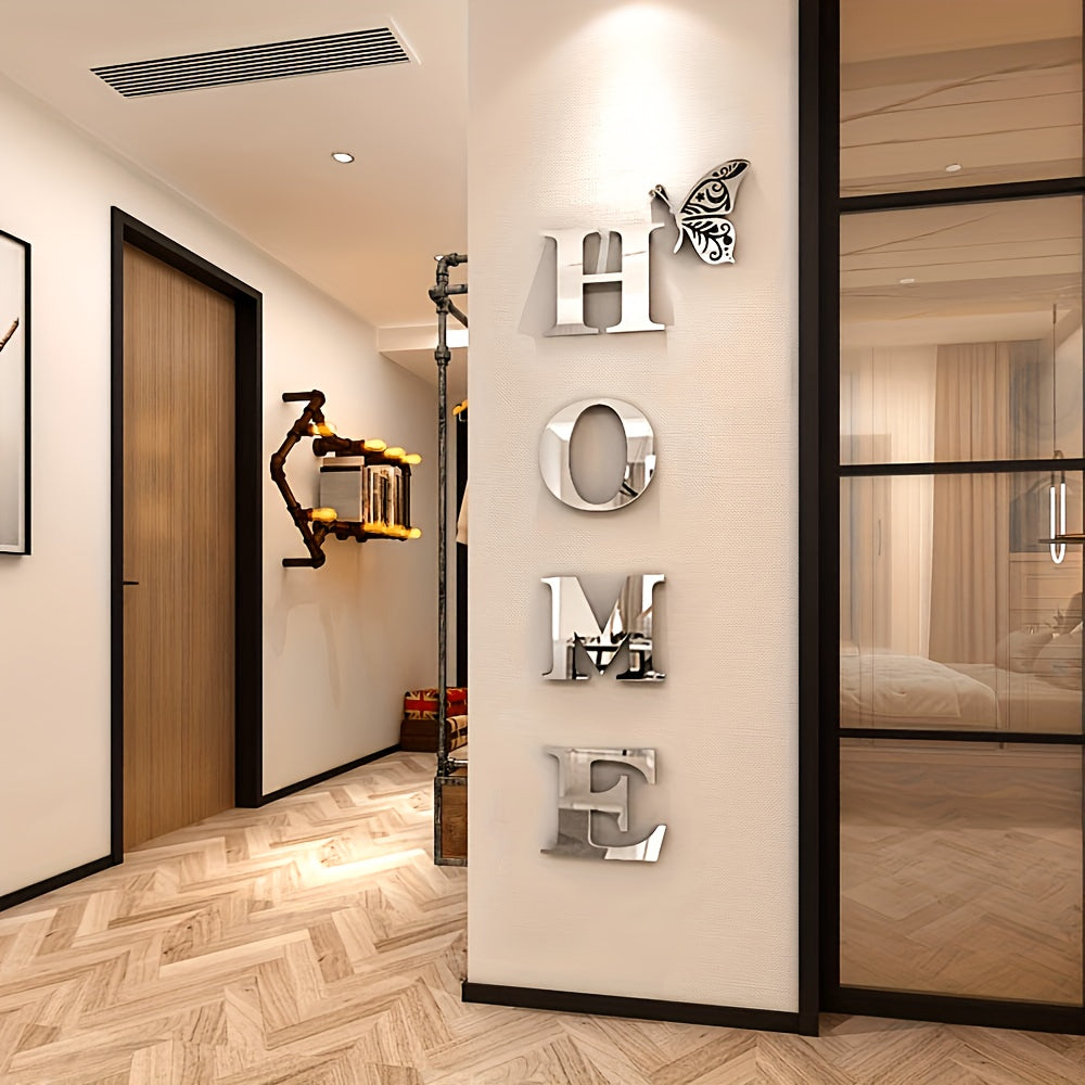 5pcs Modern Acrylic Glass Wall Decoration Set, 3D "HOME" Letters