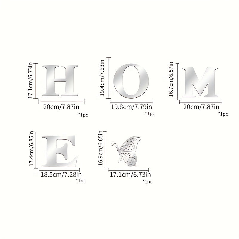 5pcs Modern Acrylic Glass Wall Decoration Set, 3D "HOME" Letters
