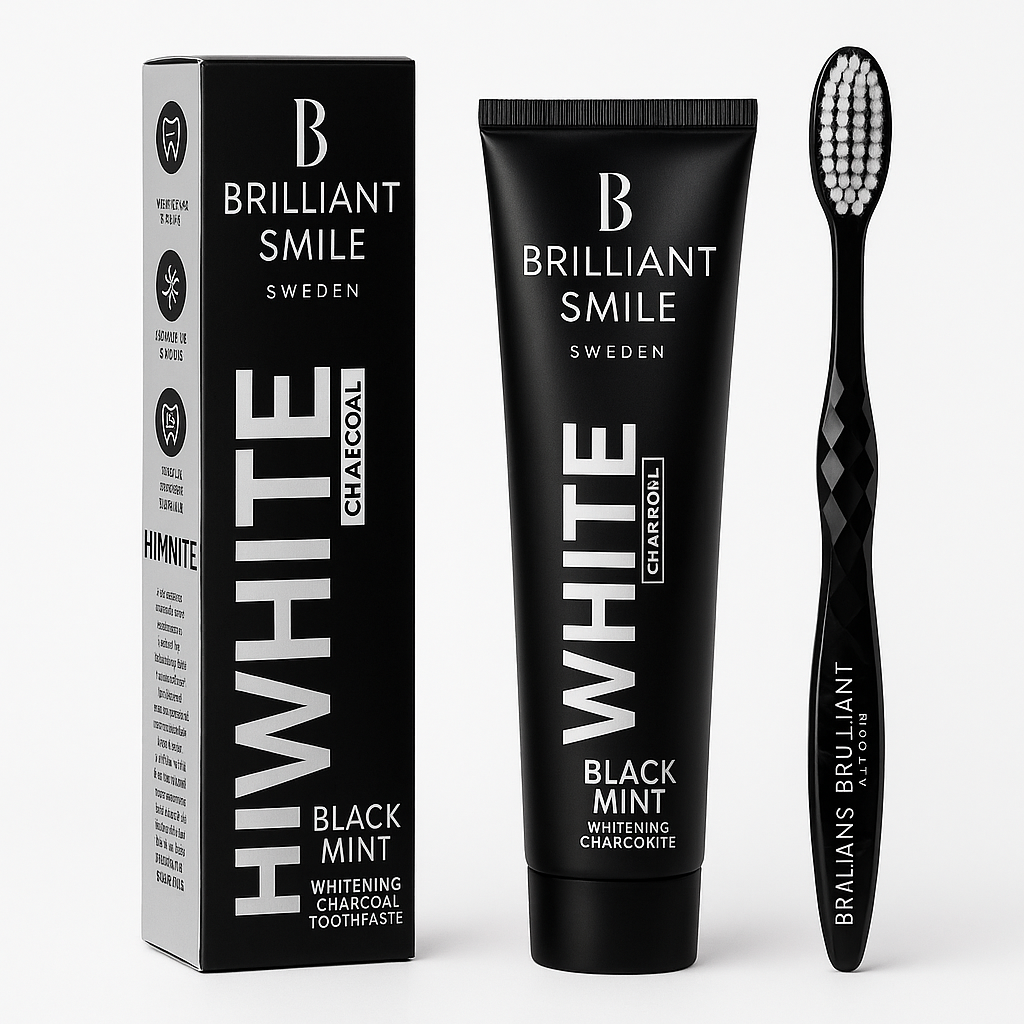 Brilliant Smile tandkräm  (mot kaffefläckar & Te mm) + Brilliant Smile Tandborste mjuk svart( Smart Paket)