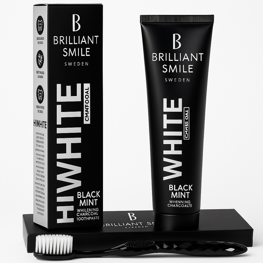 Brilliant Smile tandkräm  (mot kaffefläckar & Te mm) + Brilliant Smile Tandborste mjuk svart( Smart Paket)