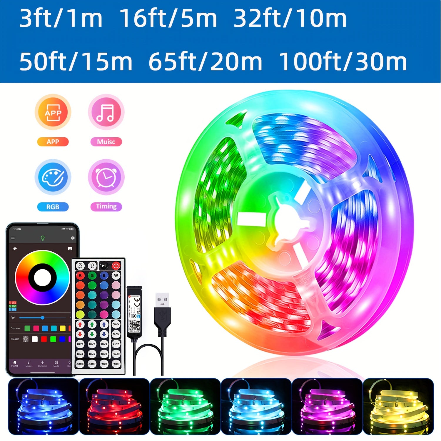 LED light strip with music &amp; remote control
