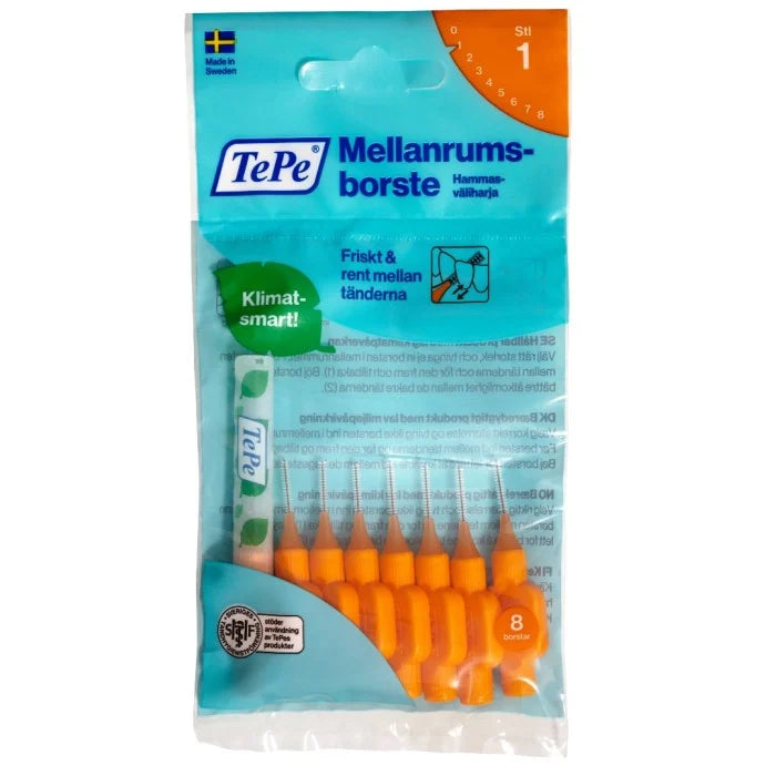 TePe Mellanrumsborste Original finns i 9 färgkodade storlekar för att passa mindre till större mellanrum